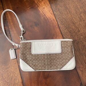 Coach Signature Brown and Cream Wristlet